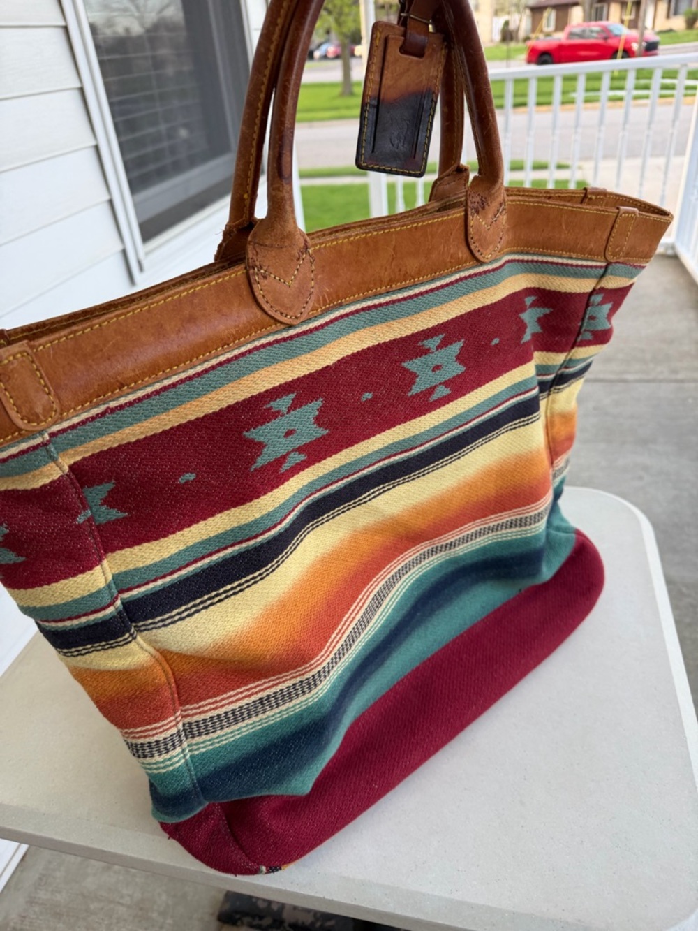 Vtg RALPH LAUREN Country Multi-Color Brown Serape Leather Chimayo Aztec Tote Bag - Picture 2 of 15